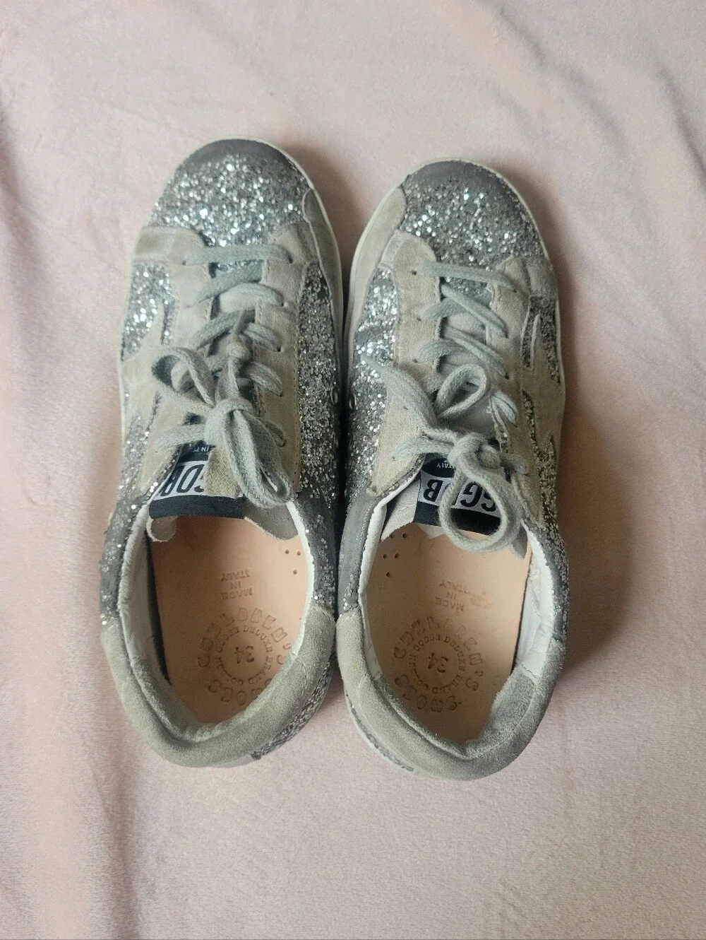 Kids Golden Goose Super Star With Silver Glitter And Suede Details